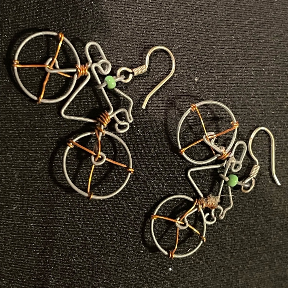 Wire and Bead Bicycle Earrings